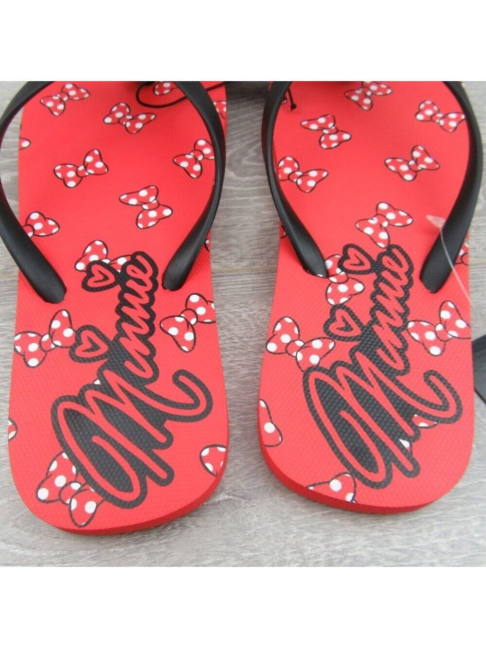 Disney Minnie Mouse Sandal Flip Flops Red White Polka Bow Tie Women's Size 8 NEW - Picture 8 of 11